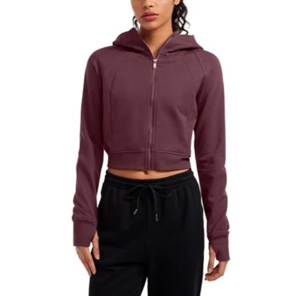 CRZ YOGA Women's Fleece Lined Zip Up Cropped Hoodie - Long Sleeve with Thumbhole